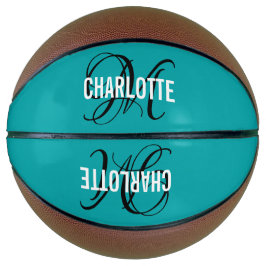Moderne blauwgroen scriptmonogram basketbal