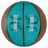 Moderne blauwgroen scriptmonogram basketbal (Verticaal)