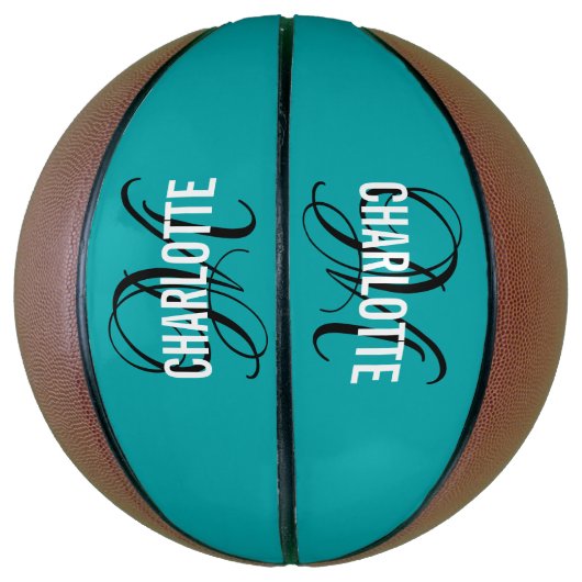 Moderne blauwgroen scriptmonogram basketbal (Verticaal)