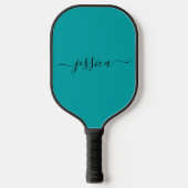 Moderne blauwgroen scriptnaam pickleball paddle (Voorkant)