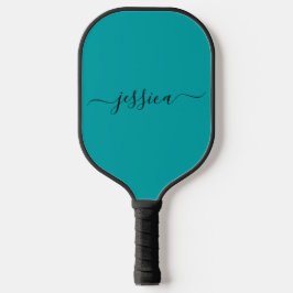 Moderne blauwgroen scriptnaam pickleball paddle
