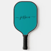 Moderne blauwgroen scriptnaam pickleball paddle (Achterkant)