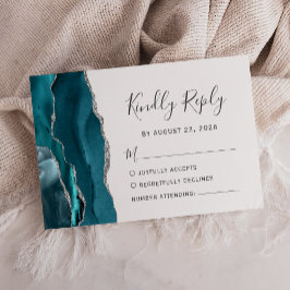 Moderne Blauwgroen Silver Agate Wedding RSVP-Kaart RSVP Kaartje