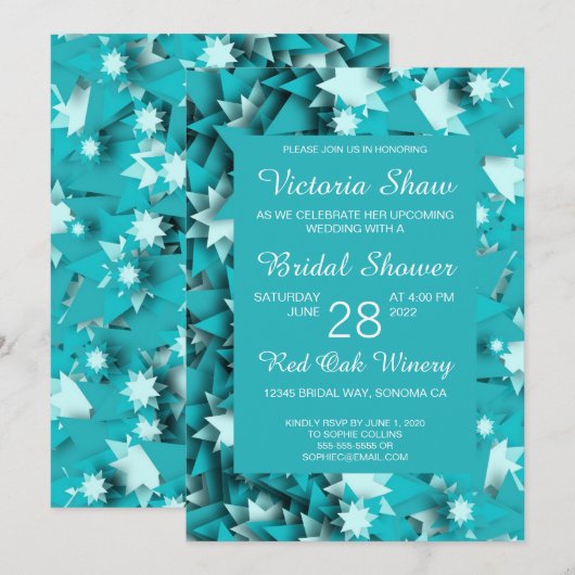 Moderne Blauwgroen sterren Bridal Shower Kaart (Voorkant / Achterkant)