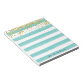 Moderne Blauwgroen Stripe Gold Confetti personalis Notitieblok (Schuin)