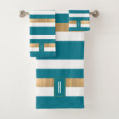 Moderne Blauwgroen Striped Bath Towel Set Bad Handdoek (Insitu)