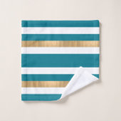 Moderne Blauwgroen Striped Bath Towel Set Bad Handdoek (Wasdoekje)