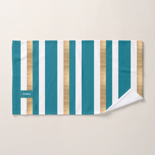 Moderne Blauwgroen Striped Bath Towel Set Bad Handdoek (Handdoek)