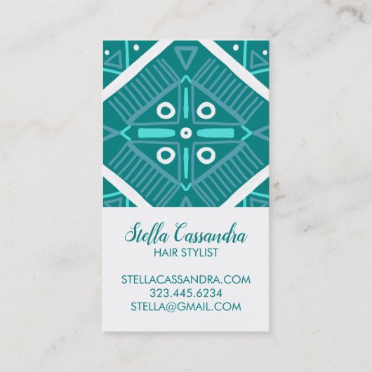 Moderne Blauwgroen Tegel Boho Geometric Pattern Visitekaartje (Achterkant)