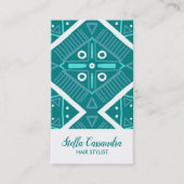 Moderne Blauwgroen Tegel Boho Geometric Pattern Visitekaartje (Voorkant)