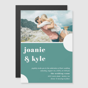 Moderne Blauwgroen Typografie Foto Wedding Magnetische Uitnodiging
