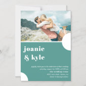 Moderne Blauwgroen typografie Fotobruiloft Magnetische Uitnodiging (Voorkant)