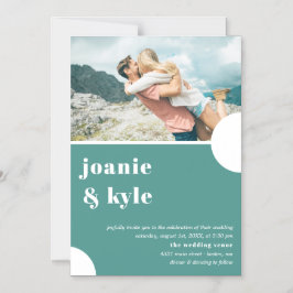 Moderne Blauwgroen typografie Fotobruiloft Magnetische Uitnodiging