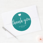 Moderne Blauwgroen Typografie Minimale Bruiloft Ronde Sticker (Envelop)