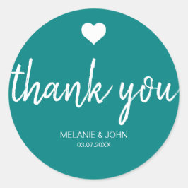 Moderne Blauwgroen Typografie Minimale Bruiloft Ronde Sticker