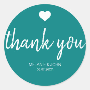 Moderne Blauwgroen Typografie Minimale Bruiloft Ronde Sticker