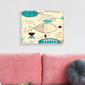 Moderne Blauwgroen viskunst uit de middeleeuwen Canvas Afdruk (Insitu (Woonkamer))