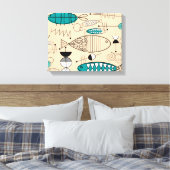 Moderne Blauwgroen viskunst uit de middeleeuwen Canvas Afdruk (Insitu (Slaapkamer))