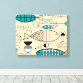 Moderne Blauwgroen viskunst uit de middeleeuwen Canvas Afdruk (Insitu (Houten vloer))