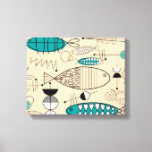 Moderne Blauwgroen viskunst uit de middeleeuwen Canvas Afdruk (Voorkant)