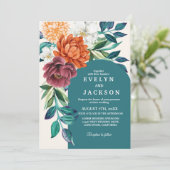 Moderne Blauwgroen waterverf bloemenherfst bruilof Kaart (Staand voorkant)