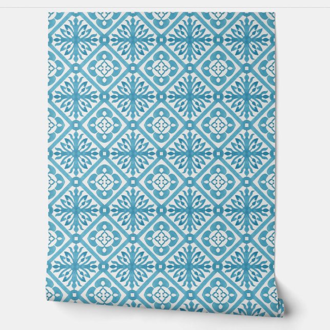 Moderne Blauwgroen Waterverf Boho design Behang (Afrollen)