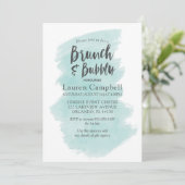 Moderne Blauwgroen Waterverf Brunch en Bubbly Kaart (Staand voorkant)