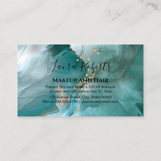 Moderne, Blauwgroen Waterverf en goudkorting Kortingskaartje (Achterkant)