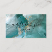 Moderne, Blauwgroen Waterverf en goudkorting Kortingskaartje (Voorkant)
