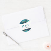 Moderne Blauwgroen Waterverf Gold Agate op maat Ronde Sticker (Envelop)