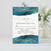 Moderne Blauwgroen Waterverf Gold Agate RSVP (Staand voorkant)