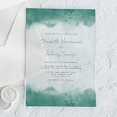 Moderne Blauwgroen Waterverf Grenzen Bruiloft Acryl Uitnodigingen