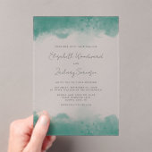 Moderne Blauwgroen Waterverf Grenzen Bruiloft Acryl Uitnodigingen (Insitu (Draagbaar))