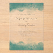 Moderne Blauwgroen Waterverf Grenzen Bruiloft Acryl Uitnodigingen (Voorkant)