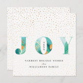 Moderne Blauwgroen Waterverf Joy & Gold Snow-Confe Feestdagenkaart (Voorkant / Achterkant)