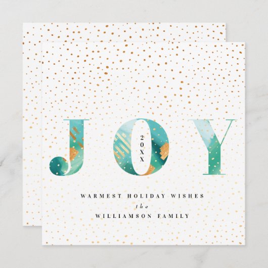 Moderne Blauwgroen Waterverf Joy & Gold Snow-Confe Feestdagenkaart (Voorkant / Achterkant)