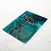 moderne Blauwgroen waterverf met goudkoorts Folie Uitnodiging (Gedraaid)