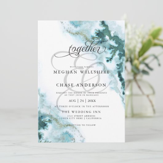 Moderne Blauwgroen Waterverf Moss Agate BarefootBr Kaart (Staand voorkant)