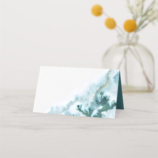 Moderne Blauwgroen Waterverf Moss Agate BarefootBr Plaatskaartje (Achterkant)