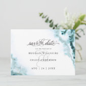 Moderne Blauwgroen Waterverf Moss Agate BarefootBr Save The Date (Staand voorkant)