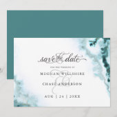 Moderne Blauwgroen Waterverf Moss Agate BarefootBr Save The Date (Voorkant / Achterkant)