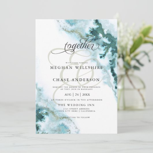 Moderne Blauwgroen Waterverf Moss Agate Custom Kaart (Staand voorkant)