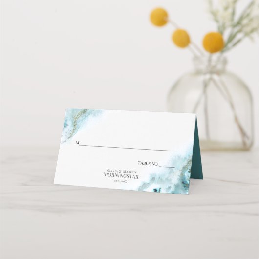 Moderne Blauwgroen Waterverf Moss Agate Menu (Voorkant)