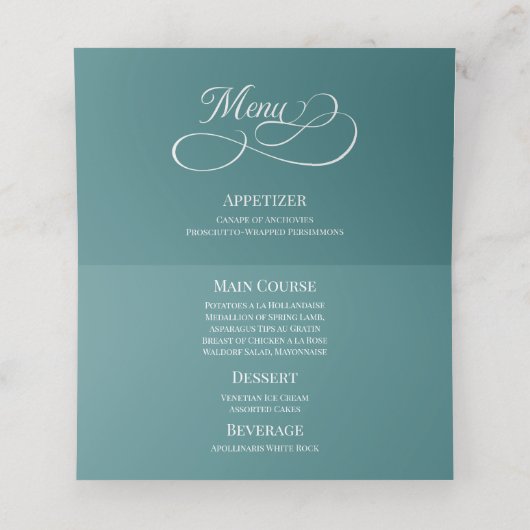 Moderne Blauwgroen Waterverf Moss Agate Menu (Binnenkant ongevouwen)