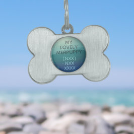 Moderne Blauwgroen Waterverf Naam Bone Pet ID Tag Huisdieren Naamplaatje
