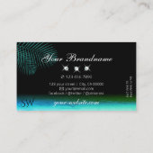 Moderne Blauwgroen Waterverf Palm Leaves Jewels Mo Visitekaartje (Achterkant)