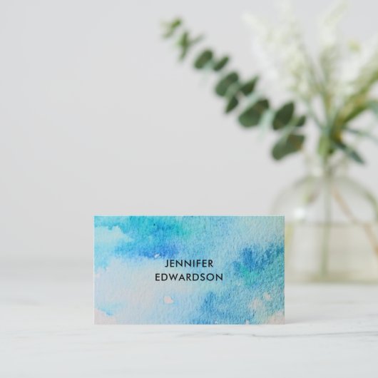 Moderne blauwgroen waterverf splatter professional visitekaartje (Staand voorkant)