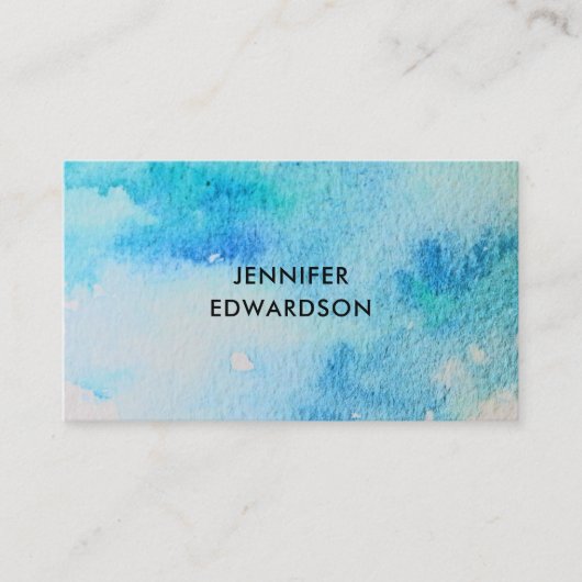 Moderne blauwgroen waterverf splatter professional visitekaartje (Voorkant)