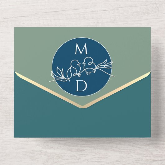 Moderne Blauwgroen weddenschap in één uitnodiging (Achterkant)