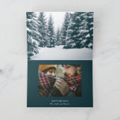 Moderne blauwgroen winterbos multi foto kerst kaart (Binnen)